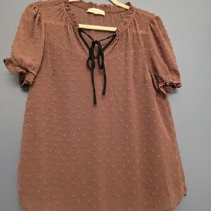 Chic Brown Blouse with Black Tie Accent